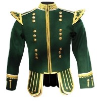 Dark Green Highland Doublet Gold Piping